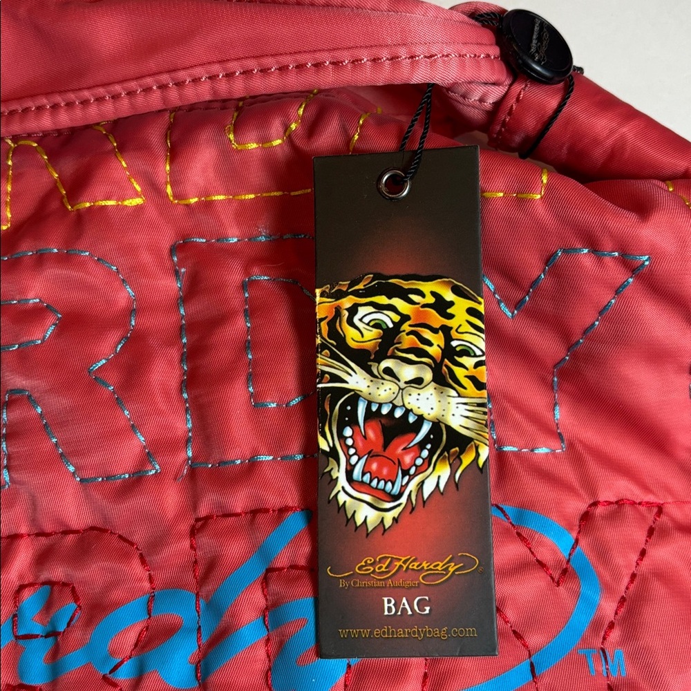NEW! Vintage Ed Hardy Josephine Coral Koi Fish Quilted Bag NWT - Picture 9 of 10